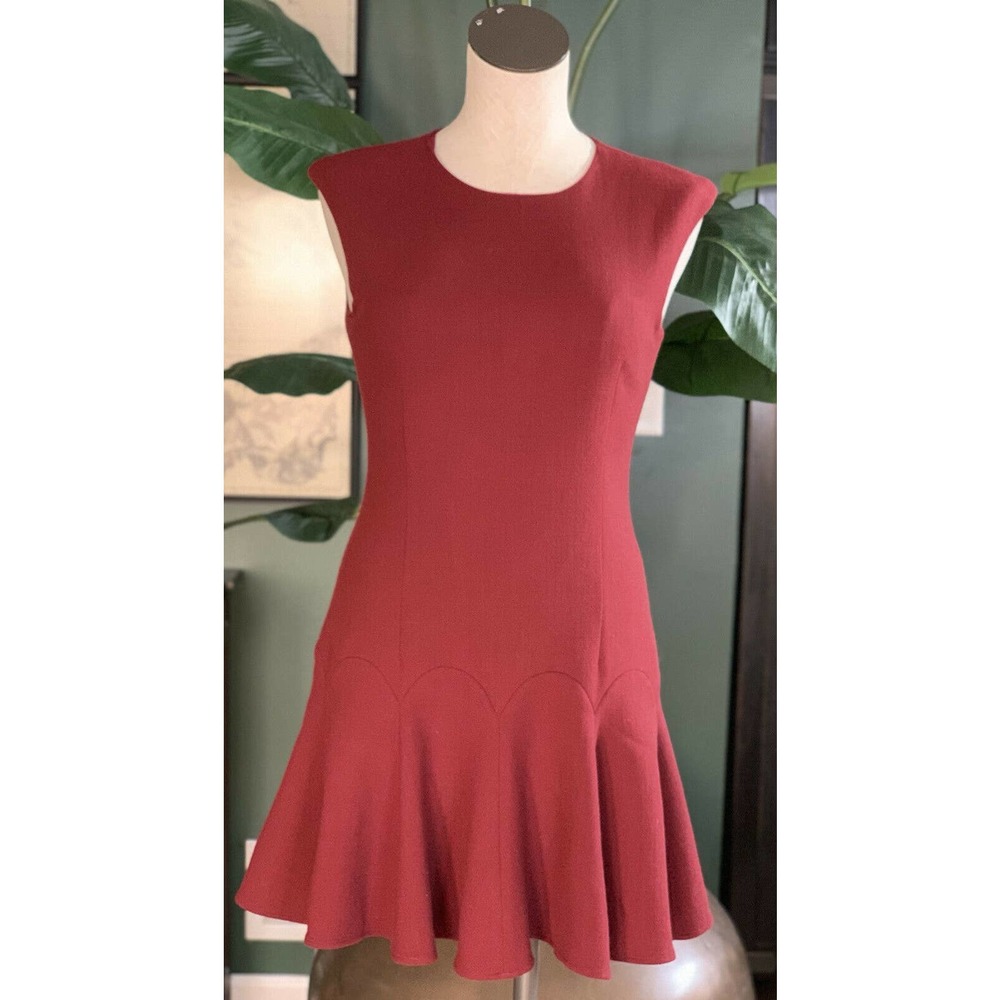 porter grey women 2 Burgundy wool sleeveless flounce hem sheath dress GG